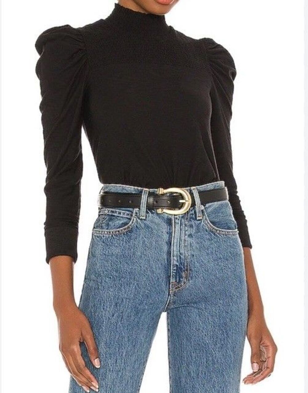 Nation Los Angelas Zahara Feme Mock Neck Tee in Jet Black Size M